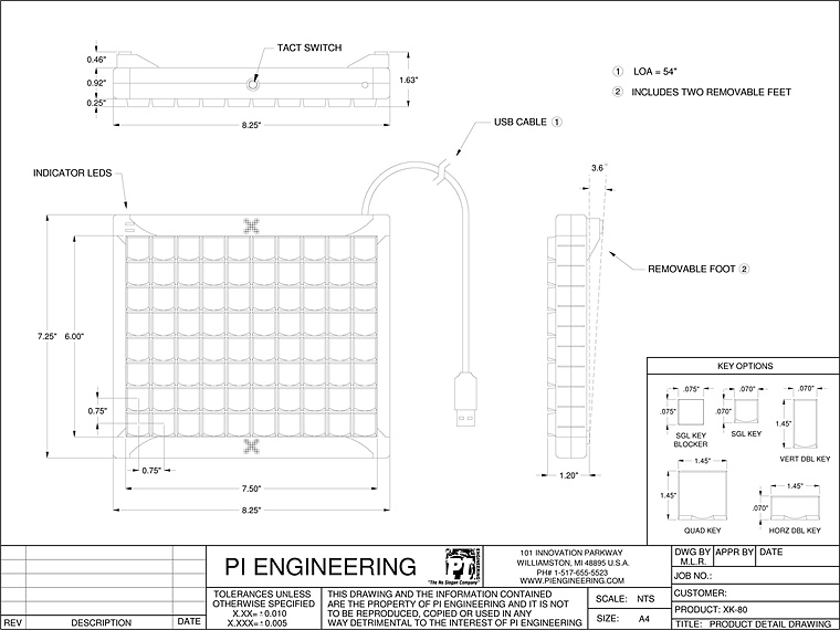 X-keys XK-24 Dimensioned Drawing